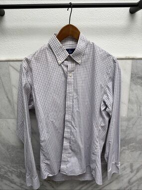 Men's Button-Down Check Dress Shirt - Light Blue/White
